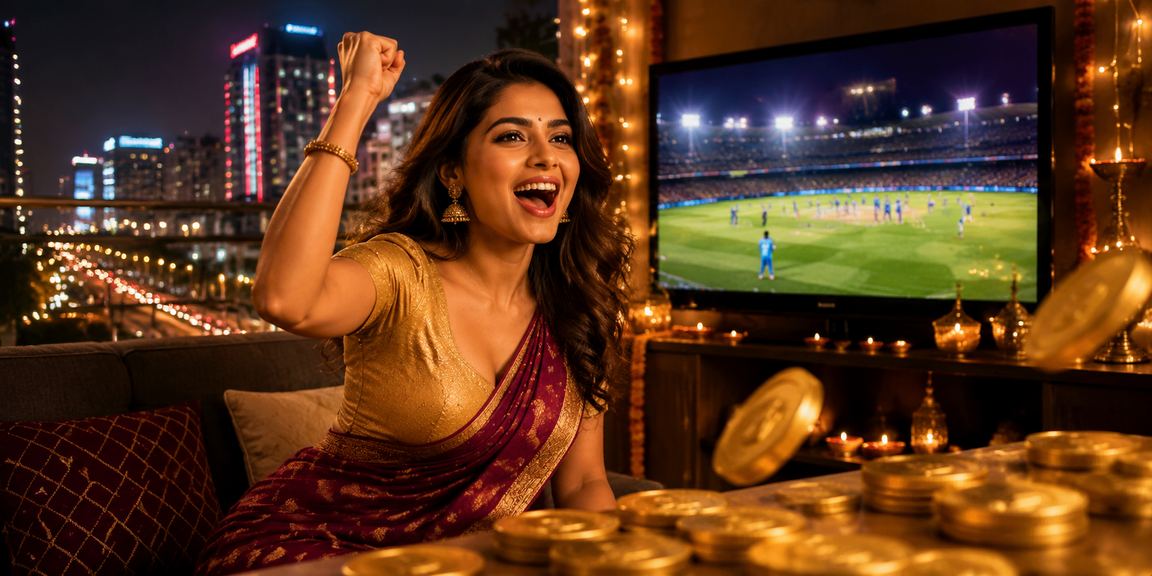 Crowd cheering in a packed cricket stadium, often paired with Teen Patti breaks